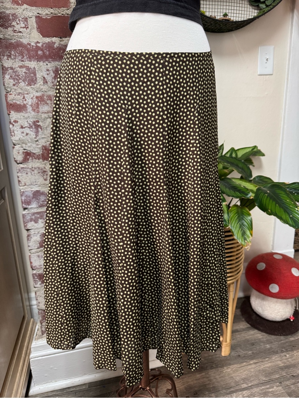 Vintage Y2K Silk Polka Dot Midi Skirt Medium